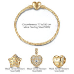 Sterling Silver Starlight Love Charms Bracelet Set In 14K Gold Plated (Includes bracelet and all charms shown)