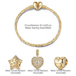 Sterling Silver Starlight Love Charms Bracelet Set In 14K Gold Plated