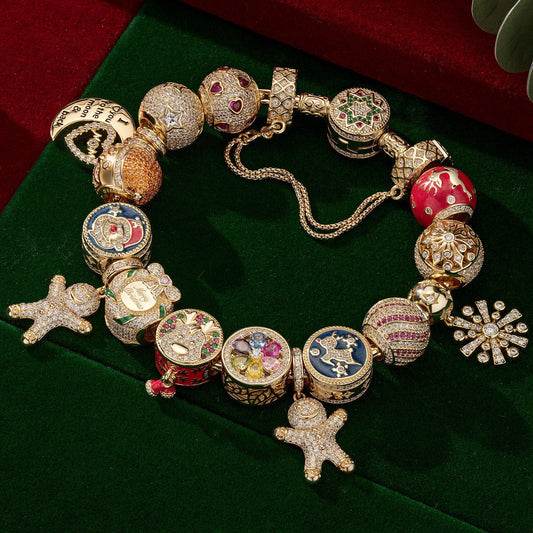 gona- Limited Flash Sale - Sterling Silver Winter Wonderland Wishes Charms Bracelet Set With Enamel In 14K Gold Plated (Includes bracelet and all charms shown)