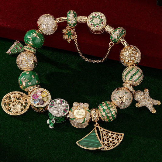 gona- Sterling Silver Winter Wonderland Wishes Charms Bracelet Set With Enamel In 14K Gold Plated (Includes bracelet and all charms shown)
