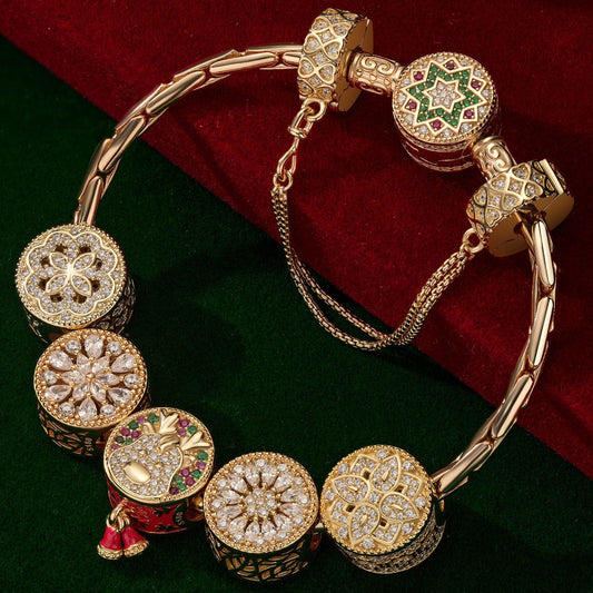 gona- Sterling Silver Snowflake Wonderland Charms Bracelet Set In 14K Gold Plated (Includes bracelet and all charms shown)