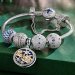 Sterling Silver Icy Shimmer Charms Bracelet Set With Enamel In White Gold Plated (Includes bracelet and all charms shown)