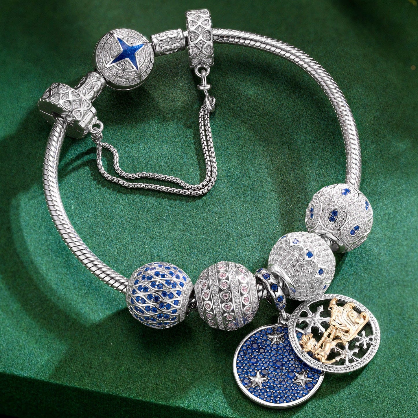 Sterling Silver Icy Shimmer Charms Bracelet Set With Enamel In White Gold Plated (Includes bracelet and all charms shown)