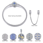 Sterling Silver Icy Shimmer Charms Bracelet Set With Enamel In White Gold Plated (Includes bracelet and all charms shown)