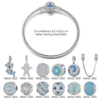 Sterling Silver Snowy Bliss Charms Bracelet Set With Enamel In White Gold Plated (Includes bracelet and all charms shown)