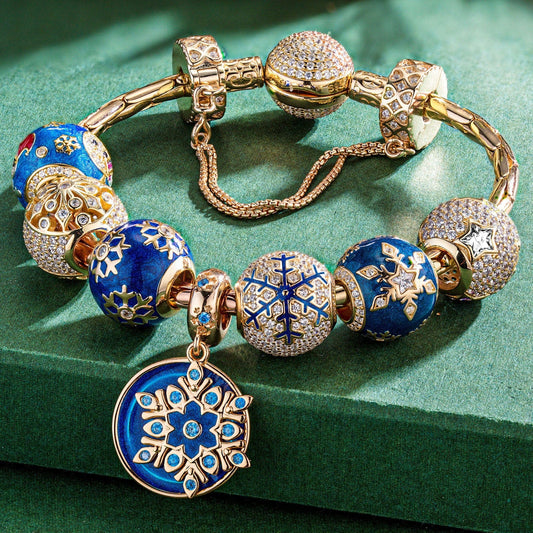 gon- Sterling Silver Snowflake Dreams Charms Bracelet Set With Enamel In 14K Gold Plated