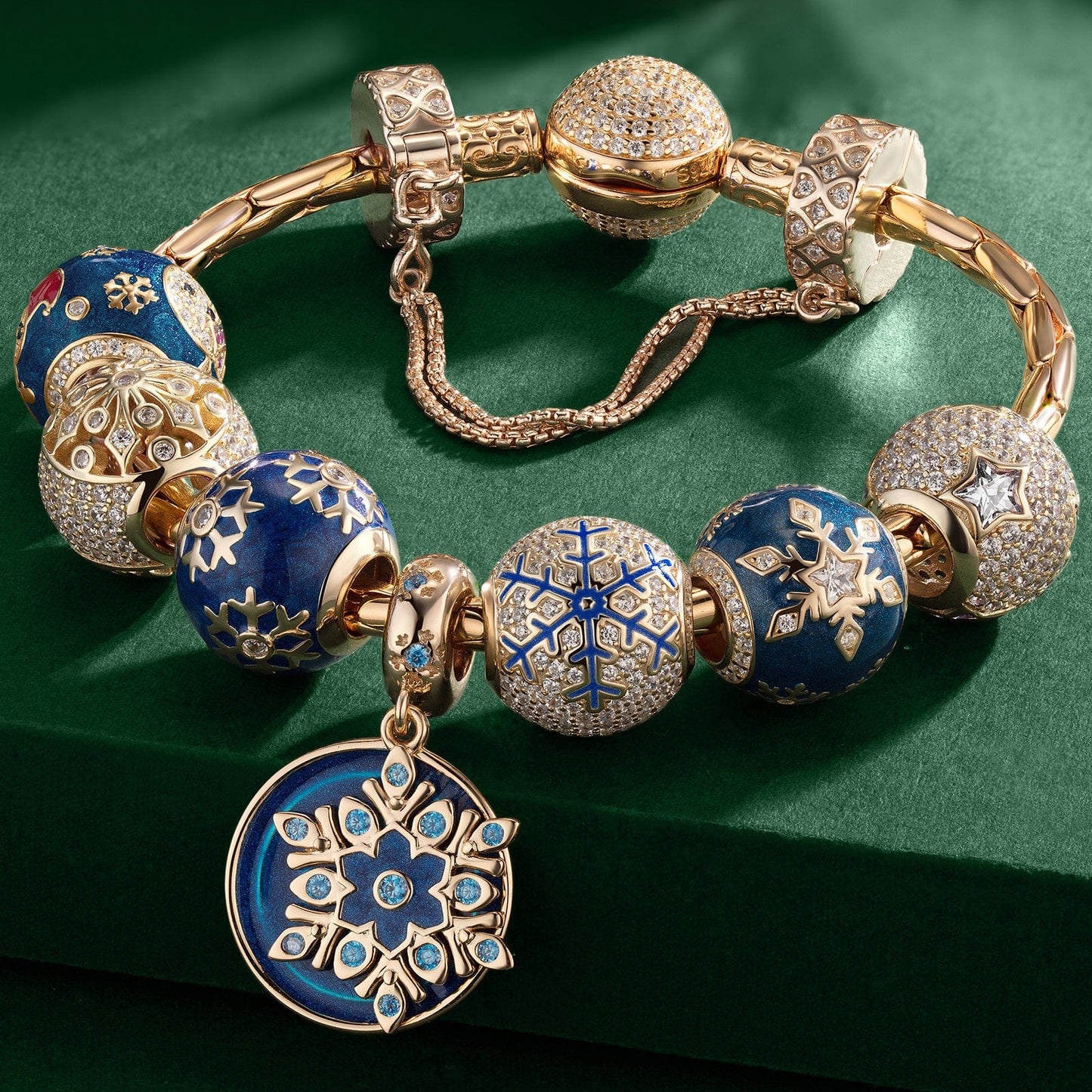 Sterling Silver Snowflake Dreams Charms Bracelet Set With Enamel In 14K Gold Plated