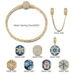Sterling Silver Snowflake Dreams Charms Bracelet Set With Enamel In 14K Gold Plated (Includes bracelet and all charms shown)