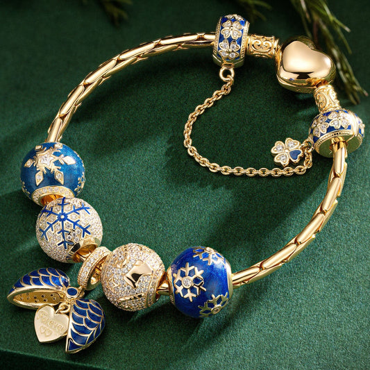 gona- Sterling Silver Arctic Dreams Charms Bracelet Set With Enamel In 14K Gold Plated (Includes bracelet and all charms shown)