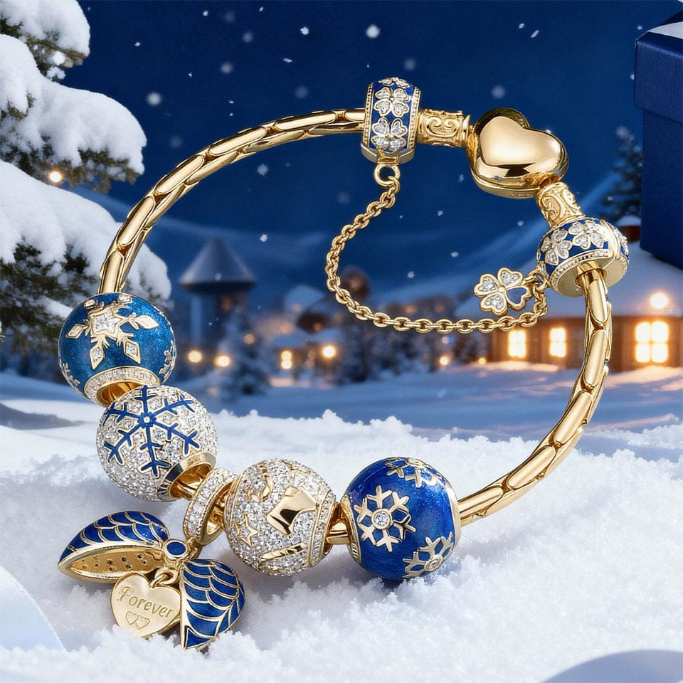 Sterling Silver Arctic Dreams Charms Bracelet Set With Enamel In 14K Gold Plated (Includes bracelet and all charms shown)