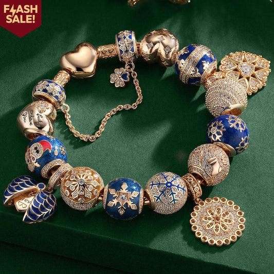 gona- Flash Sale: Sterling Silver Snow Queen's Benediction Charms Bracelet Set With Enamel In 14K Gold Plated (Includes bracelet and all charms shown)