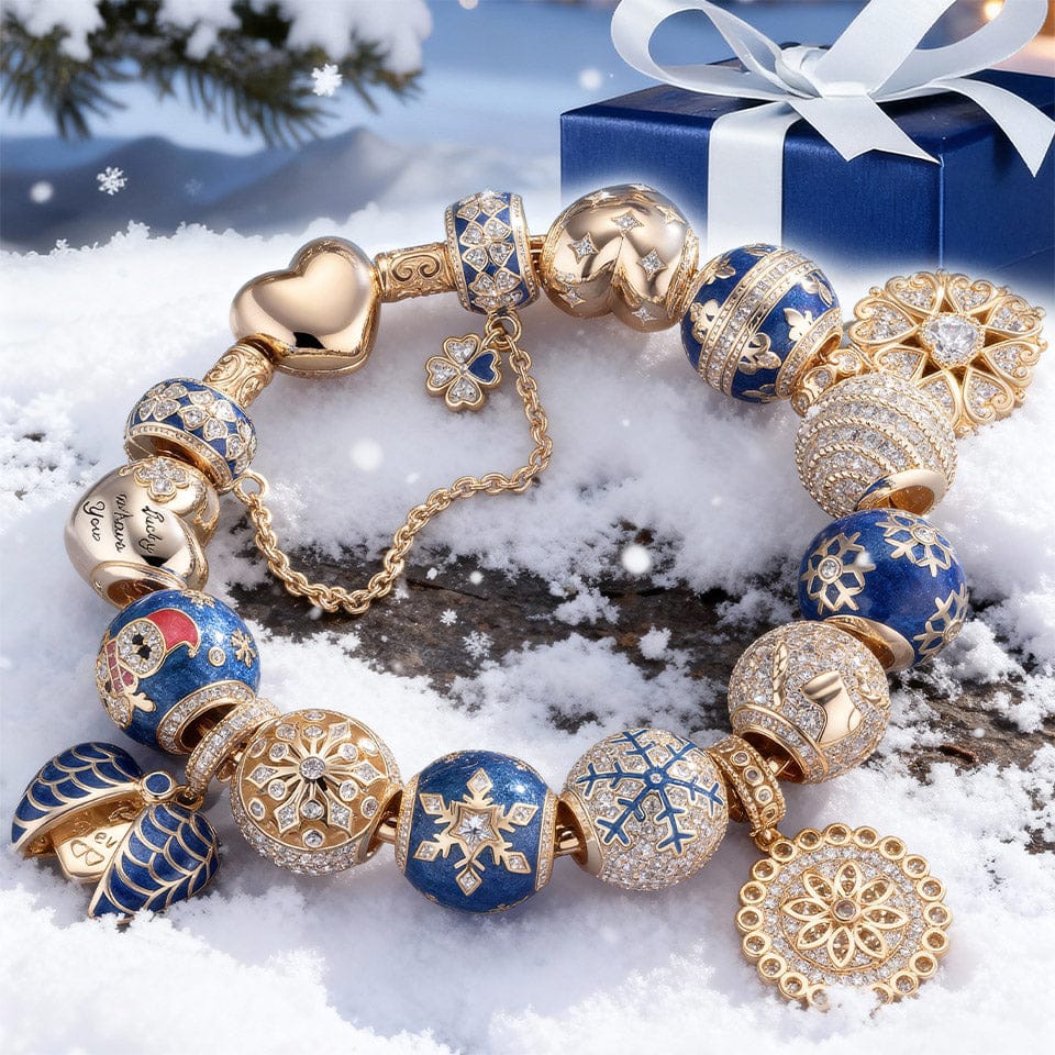 Flash Sale: Sterling Silver Snow Queen's Benediction Charms Bracelet Set With Enamel In 14K Gold Plated (Includes bracelet and all charms shown)