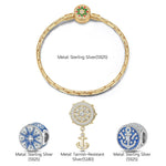 Sterling Silver Iceworld Crossing Charms Bracelet Set With Enamel In 14K Gold Plated (Includes bracelet and all charms shown)