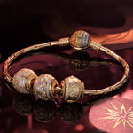 Sterling Silver Lucky Aura Charms Bracelet Set In 14K Gold Plated (Includes bracelet and all charms shown)