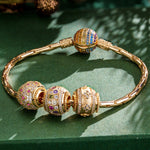 Sterling Silver Lucky Aura Charms Bracelet Set In 14K Gold Plated (Includes bracelet and all charms shown)