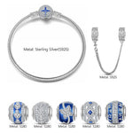 Sterling Silver Wishing You Love and Bliss Charms Bracelet Set With Enamel In White Gold Plated (Includes bracelet and all charms shown)