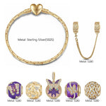 Sterling Silver Whispering Flower Dreams Charms Bracelet Set With Enamel In 14K Gold Plated (Includes bracelet and all charms shown)