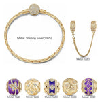 Sterling Silver Enchanting Floral Paradise Charms Bracelet Set With Enamel In 14K Gold Plated (Includes bracelet and all charms shown)