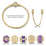 Sterling Silver Enchanting Floral Paradise Charms Bracelet Set With Enamel In 14K Gold Plated