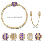 Sterling Silver Enduring Love Charms Bracelet Set With Enamel In 14K Gold Plated (Includes bracelet and all charms shown)