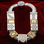 Sterling Silver Whispers Love Rectangular Charms Bracelet Set, Featuring Dual Plating in 14K Gold and White Gold