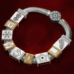 Sterling Silver Whispers Love Rectangular Charms Bracelet Set, Featuring Dual Plating in 14K Gold and White Gold