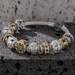 Sterling Silver the Refined Cyber XL Size Charms Bracelet Set With Enamel In White Gold Plated For Men