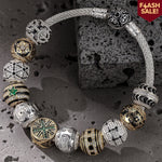 Sterling Silver the Refined Cyber XL Size Charms Bracelet Set With Enamel In White Gold Plated For Men (Includes bracelet and all charms shown)