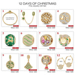 The Iconic Advent Calendar - 12 Days of Christmas Fine Jewelry Gift Set: Sterling Silver Christmas Green Earrings and Charms Bracelet Set With Enamel In 14K Gold Plated