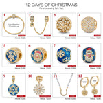 The Iconic Advent Calendar - 12 Days of Christmas Fine Jewelry Gift Set: Sterling Silver Ice Blue Earrings and Charms Bracelet Set With Enamel and Necklace In 14K Gold Plated