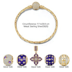 Sterling Silver Stars and Clover Charms Bracelet Set With Enamel In 14K Gold Plated (Includes bracelet and all charms shown)