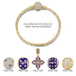 Sterling Silver Stars and Clover Charms Bracelet Set With Enamel In 14K Gold Plated (Includes bracelet and all charms shown)