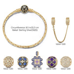 Sterling Silver Four-leaf Clover Pattern Charms Bracelet Set With Enamel In 14K Gold Plated (Includes bracelet and all charms shown)