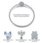 Sterling Silver March Birthstone Embrace the Love Animals Charms Bracelet Set With Enamel In White Gold Plated - Heartful Hugs Collection (Includes bracelet and all charms shown)