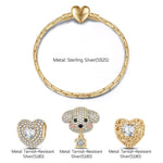 Sterling Silver April Birthstone Embrace the Love Animals Charms Bracelet Set In 14K Gold Plated - Heartful Hugs Collection (Includes bracelet and all charms shown)