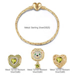 Sterling Silver August Birthstone Embrace the Love Animals Charms Bracelet Set In 14K Gold Plated - Heartful Hugs Collection (Includes bracelet and all charms shown)