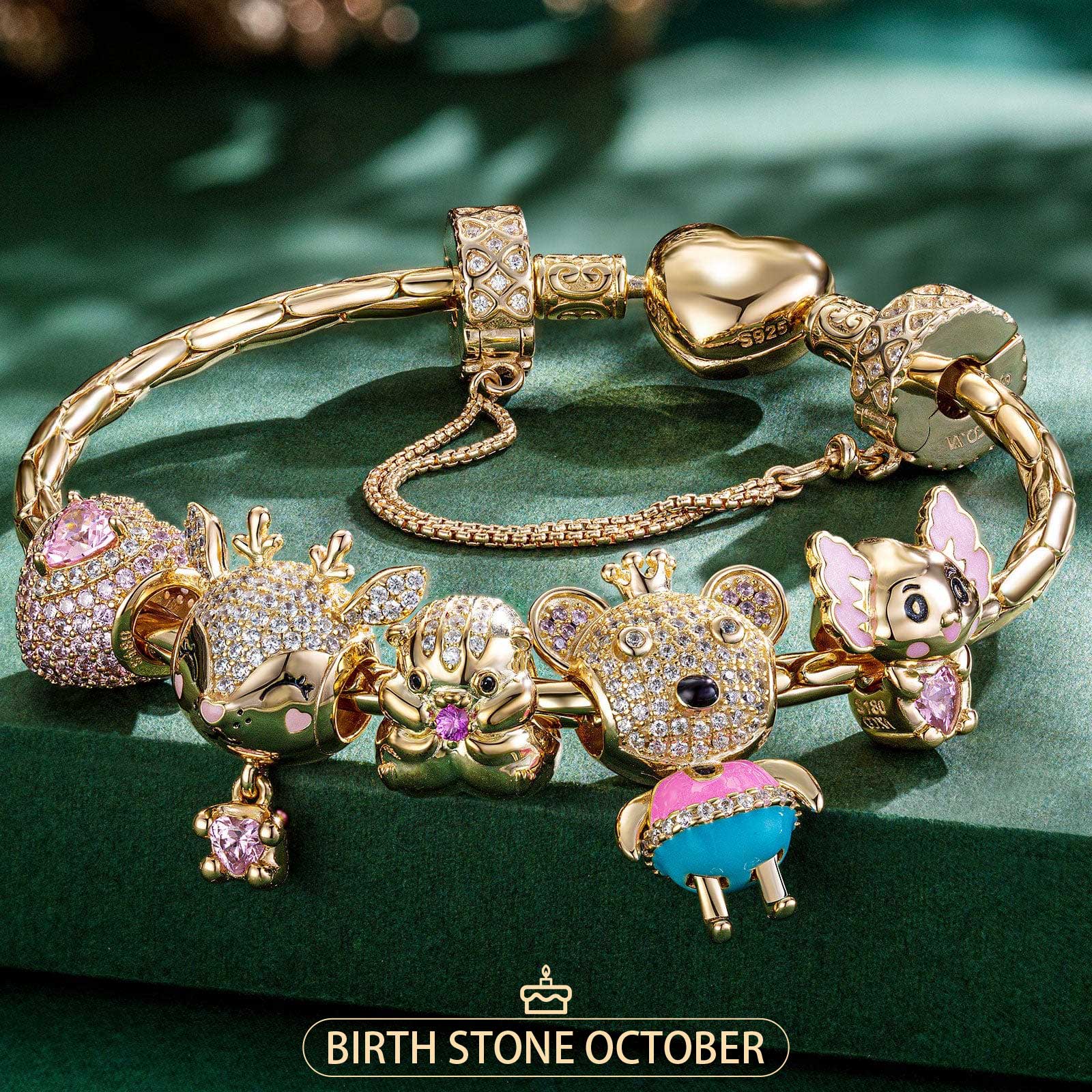 STERLING SILVER OCTOBER BIRTHSTONE EMBRACE THE LOVE ANIMALS CHARMS BRA ...