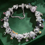 Sterling Silver Love You Baby Animals Charms Bracelet Set With Enamel In White Gold Plated - Heartful Hugs Collection (Includes bracelet and all charms shown)