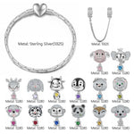 Sterling Silver Love You Baby Animals Charms Bracelet Set With Enamel In White Gold Plated - Heartful Hugs Collection (Includes bracelet and all charms shown)