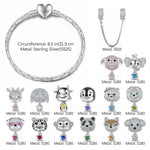 Sterling Silver Love You Baby Animals Charms Bracelet Set With Enamel In White Gold Plated - Heartful Hugs Collection (Includes bracelet and all charms shown)