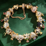 Sterling Silver Love You Baby Animals Charms Bracelet Set With Enamel In 14K Gold Plated - Heartful Hugs Collection (Includes bracelet and all charms shown)