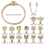 Sterling Silver Love You Baby Animals Charms Bracelet Set With Enamel In 14K Gold Plated - Heartful Hugs Collection (Includes bracelet and all charms shown)