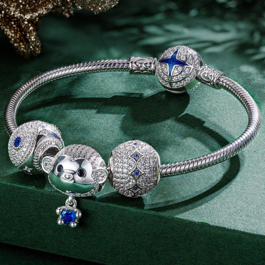 gona- Sterling Silver Delightful Baby Monkey Animals Charms Bracelet Set In White Gold Plated - Heartful Hugs Collection (Includes bracelet and all charms shown)