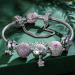 Sterling Silver Kitten and Reindeer Animals Charms Bracelet Set With Enamel In White Gold Plated - Heartful Hugs Collection (Includes bracelet and all charms shown)