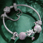 Sterling Silver Kitten and Reindeer Animals Charms Bracelet Set With Enamel In White Gold Plated - Heartful Hugs Collection (Includes bracelet and all charms shown)