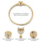 Sterling Silver Little Fox and Hedgehog Animals Charms Bracelet Set In 14K Gold Plated - Heartful Hugs Collection