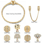Sterling Silver Embrace the Joy of Innocence Animals Charms Bracelet Set In 14K Gold Plated - Heartful Hugs Collection (Includes bracelet and all charms shown)