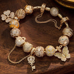 Sterling Silver Autumn in Tuscany Bamboo Chain Charms Bracelet Set With Enamel In 14K Gold Plated