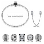 Sterling Silver Panda Love Animals Charms Bracelet Set With Enamel In White Gold Plated (Includes bracelet and all charms shown)