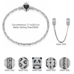 Sterling Silver Panda Love Animals Charms Bracelet Set With Enamel In White Gold Plated (Includes bracelet and all charms shown)